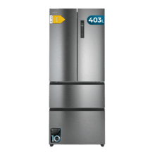 Bolero CoolMarket F2D 403 Inox E Frigorífico Puerta Francesa, Extra Capacidad Max Inside 403 Litros, Compresor Inverter, Cajón Temperatura Variable FreshNessFlexHub, Función Iónica ATT Antibacterias, NoFrost, Funciones SuperCool y SuperFreeze, Display digital exterior, Modo Vacaciones