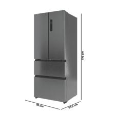Bolero CoolMarket F2D 403 Inox E Kühlschrank mit französischer Tür, Max Inside Fassungsvermögen von 403 Liter, Inverter-Kompressor, Schublade mit variabler Temperatur FreshNessFlexHub, antibakterielle Funktion Ionic ATT, NoFrost-, SuperCool- und SuperFreeze-Funktionen, externes digitales Display, Urlaubsmodus