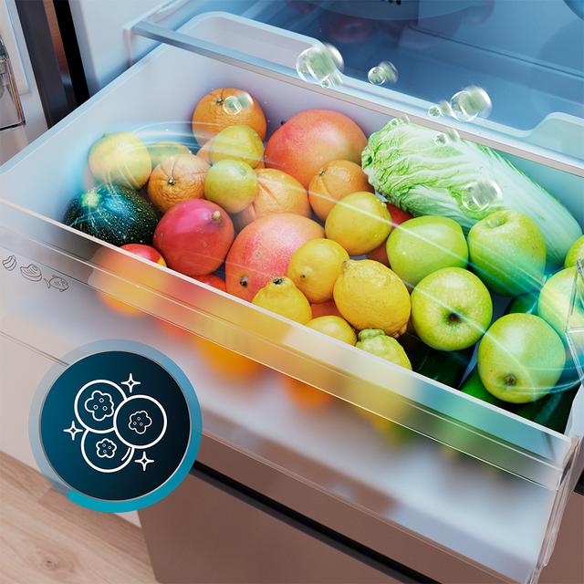 Bolero CoolMarket F2D 403 Inox E Frigorífico Puerta Francesa, Extra Capacidad Max Inside 403 Litros, Compresor Inverter, Cajón Temperatura Variable FreshNessFlexHub, Función Iónica ATT Antibacterias, NoFrost, Funciones SuperCool y SuperFreeze, Display digital exterior, Modo Vacaciones