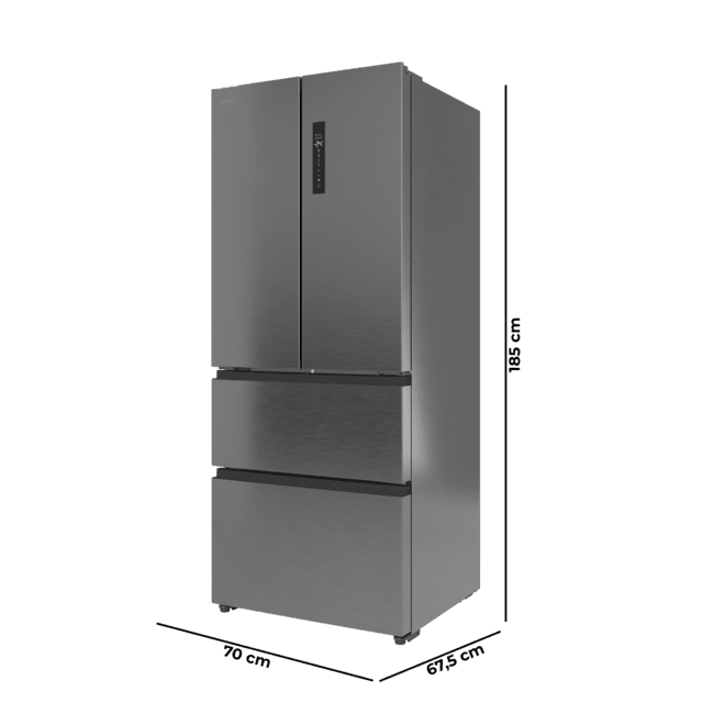Bolero CoolMarket F2D 403 Inox E Frigorífico Puerta Francesa, Extra Capacidad Max Inside 403 Litros, Compresor Inverter, Cajón Temperatura Variable FreshNessFlexHub, Función Iónica ATT Antibacterias, NoFrost, Funciones SuperCool y SuperFreeze, Display digital exterior, Modo Vacaciones