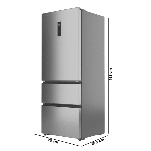 Bolero CoolMarket FD 420 Inox E Frigorífico Puerta Francesa, Extra Capacidad Max Inside 420 Litros, Compresor Inverter, Cajón Frutas y Verduras, Función Iónica ATT Antibacterias, NoFrost, Funciones SuperCool y SuperFreeze, Display digital exterior, Modo Vacaciones
