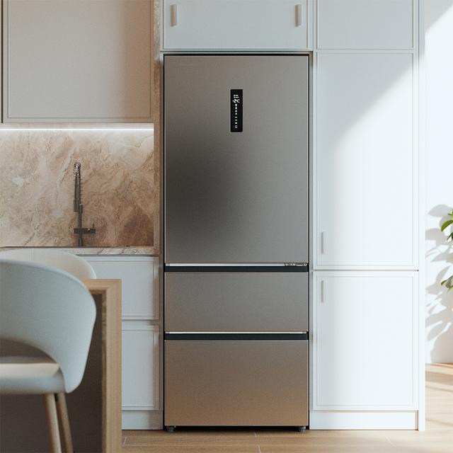 Bolero CoolMarket FD 420 Inox E Réfrigérateur à porte française, capacité Max Inside de 420 litres, compresseur Inverter, tiroir à fruits et légumes, fonction antibactérienne Ionic ATT, NoFrost, fonctions SuperCool et SuperFreeze, écran numérique extérieur, mode Vacances.