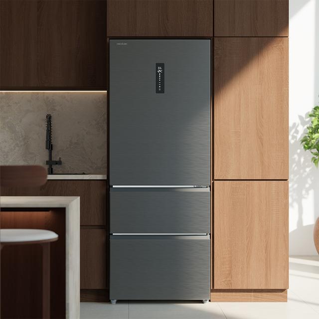 Bolero CoolMarket FD 420 Dark E Frigorífico Puerta Francesa, Extra Capacidad Max Inside 420 Litros, Compresor Inverter, Cajón Frutas y Verduras, Función Iónica ATT Antibacterias, NoFrost, Funciones SuperCool y SuperFreeze, Display digital exterior, Modo Vacaciones