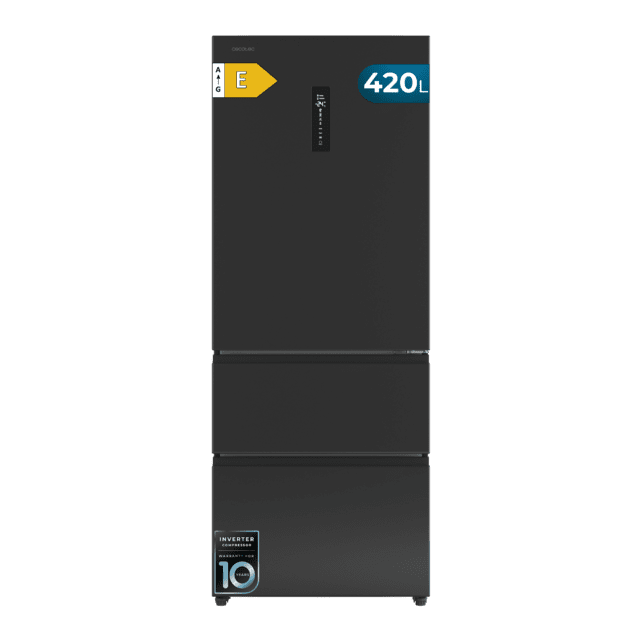 Bolero CoolMarket FD 420 Dark E Frigorífico Puerta Francesa, Extra Capacidad Max Inside 420 Litros, Compresor Inverter, Cajón Frutas y Verduras, Función Iónica ATT Antibacterias, NoFrost, Funciones SuperCool y SuperFreeze, Display digital exterior, Modo Vacaciones