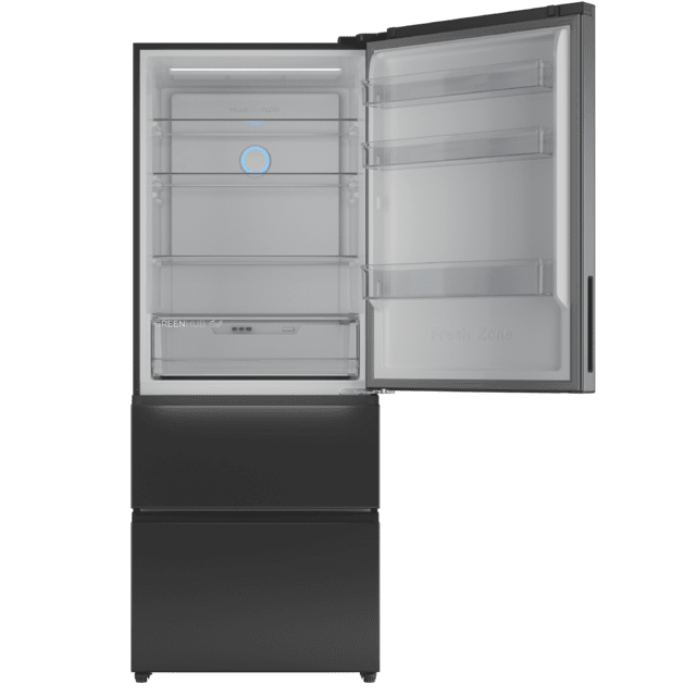 Bolero CoolMarket FD 420 Dark E Frigorífico Puerta Francesa, Extra Capacidad Max Inside 420 Litros, Compresor Inverter, Cajón Frutas y Verduras, Función Iónica ATT Antibacterias, NoFrost, Funciones SuperCool y SuperFreeze, Display digital exterior, Modo Vacaciones