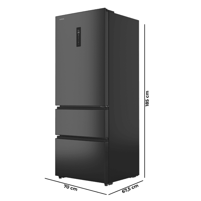 Bolero CoolMarket FD 420 Dark E Frigorífico Puerta Francesa, Extra Capacidad Max Inside 420 Litros, Compresor Inverter, Cajón Frutas y Verduras, Función Iónica ATT Antibacterias, NoFrost, Funciones SuperCool y SuperFreeze, Display digital exterior, Modo Vacaciones