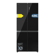 Bolero CoolMarket 4D 456 SBI Black Glass D Frigorífico 4 Puertas Cristal negro, Semi-Integrable, Ventilación frontal, MetalFlexCooling, Zona convertible (frigorífico-congelador), NoFrost, Esterilización por iones, Extra Capacidad Max Inside 456 Litros, Compresor Inverter Silencioso 35dB, Funciones SuperCool y SuperFreeze, Modo Vacaciones, Display