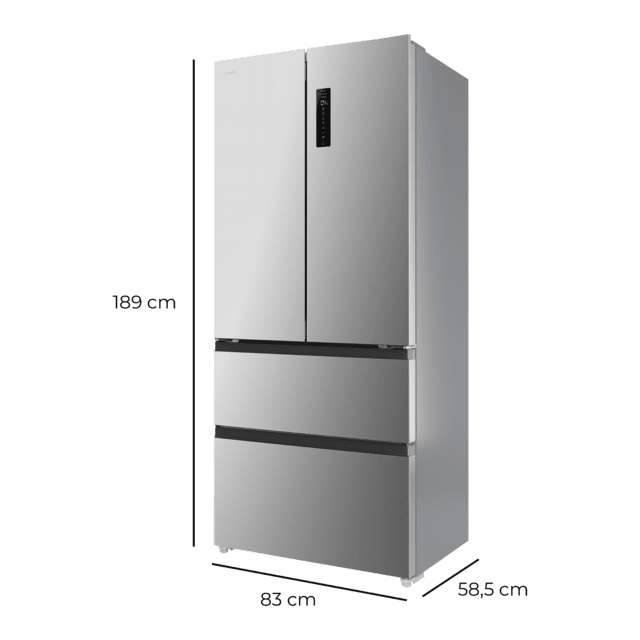 Bolero CoolMarket F2D 458 SBI Inox E Frigorífico Puerta Francesa de 4 Puertas Semi-Integrable, 458 Litros, Ventilación Frontal, MetalFlexCooling, Cajón Temperatura Independiente (-1ºC, -3ºC y  +4ºC), Esterilización Iónica, Compresor Inverter, Súper Capacidad Max Inside, NoFrost, MultiAirFlow, Silencioso 37dB, SuperCool y SuperFreeze, Modo Vacaciones