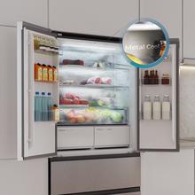Bolero CoolMarket F2D 458 SBI Inox E Frigorífico Puerta Francesa de 4 Puertas Semi-Integrable, 458 Litros, Ventilación Frontal, MetalFlexCooling, Cajón Temperatura Independiente (-1ºC, -3ºC y  +4ºC), Esterilización Iónica, Compresor Inverter, Súper Capacidad Max Inside, NoFrost, MultiAirFlow, Silencioso 37dB, SuperCool y SuperFreeze, Modo Vacaciones