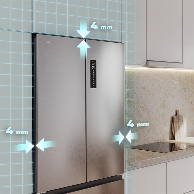 Bolero CoolMarket F2D 458 SBI Inox E Frigorífico Puerta Francesa de 4 Puertas Semi-Integrable, 458 Litros, Ventilación Frontal, MetalFlexCooling, Cajón Temperatura Independiente (-1ºC, -3ºC y  +4ºC), Esterilización Iónica, Compresor Inverter, Súper Capacidad Max Inside, NoFrost, MultiAirFlow, Silencioso 37dB, SuperCool y SuperFreeze, Modo Vacaciones