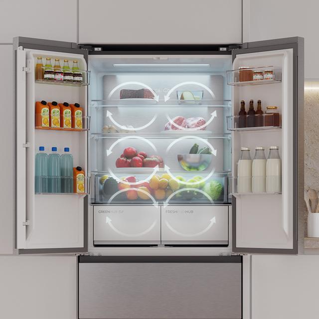 Bolero CoolMarket F2D 458 SBI Inox E Frigorífico Puerta Francesa de 4 Puertas Semi-Integrable, 458 Litros, Ventilación Frontal, MetalFlexCooling, Cajón Temperatura Independiente (-1ºC, -3ºC y  +4ºC), Esterilización Iónica, Compresor Inverter, Súper Capacidad Max Inside, NoFrost, MultiAirFlow, Silencioso 37dB, SuperCool y SuperFreeze, Modo Vacaciones