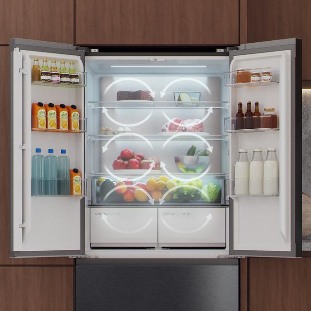 Bolero CoolMarket F2D 458 SBI Dark E Frigorífico Puerta Francesa de 4 Puertas Semi-Integrable, 458 Litros, Ventilación Frontal, MetalFlexCooling, Cajón Temperatura Independiente (-1ºC, -3ºC y  +4ºC), Esterilización Iónica, Compresor Inverter, Súper Capacidad Max Inside, NoFrost, MultiAirFlow, Silencioso 37dB, SuperCool y SuperFreeze, Modo Vacaciones