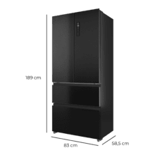 Refrigerador Bolero CoolMarket F2D 458 SBI Dark E de 4 portas, semi-integral, French Door, 458 litros, ventilação frontal, MetalFlexCooling, gaveta de temperatura independente (-1 °C, -3 °C e +4 °C), esterilização iônica, compressor inverter, capacidade interna supermáxima, NoFrost, MultiAirFlow, silencioso 37 dB, SuperCool e SuperFreeze, modo férias