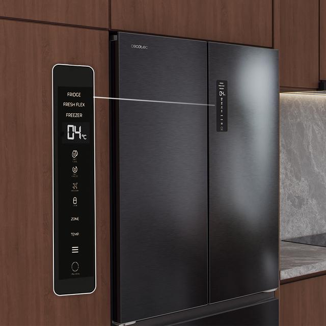 Bolero CoolMarket F2D 458 SBI Dark E Frigorífico Puerta Francesa de 4 Puertas Semi-Integrable, 458 Litros, Ventilación Frontal, MetalFlexCooling, Cajón Temperatura Independiente (-1ºC, -3ºC y  +4ºC), Esterilización Iónica, Compresor Inverter, Súper Capacidad Max Inside, NoFrost, MultiAirFlow, Silencioso 37dB, SuperCool y SuperFreeze, Modo Vacaciones