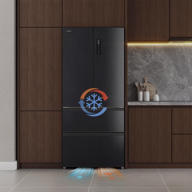 Refrigerador Bolero CoolMarket F2D 458 SBI Dark E de 4 portas, semi-integral, French Door, 458 litros, ventilação frontal, MetalFlexCooling, gaveta de temperatura independente (-1 °C, -3 °C e +4 °C), esterilização iônica, compressor inverter, capacidade interna supermáxima, NoFrost, MultiAirFlow, silencioso 37 dB, SuperCool e SuperFreeze, modo férias