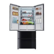 Bolero CoolMarket F2D 458 SBI Black Glass D Frigorífico Puerta Francesa de 4 Puertas Cristal Negro PerfectFit, 458 Litros, Ventilación Frontal, MetalFlexCooling, Cajón Temperatura Independiente (-1ºC, -3ºC y  +4ºC), Esterilización Iónica, Compresor Inverter, Extra Capacidad, NoFrost, MultiAirFlow, Silencioso 37dB, Fast Cooling y Fast Freezing, Modo Vacaciones