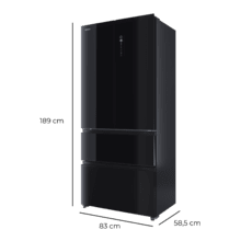 Bolero CoolMarket F2D 458 SBI Black Glass D Frigorífico Puerta Francesa de 4 Puertas Cristal Negro PerfectFit, 458 Litros, Ventilación Frontal, MetalFlexCooling, Cajón Temperatura Independiente (-1ºC, -3ºC y  +4ºC), Esterilización Iónica, Compresor Inverter, Extra Capacidad, NoFrost, MultiAirFlow, Silencioso 37dB, Fast Cooling y Fast Freezing, Modo Vacaciones