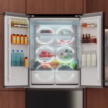 Bolero CoolMarket F2D 458 SBI Black Glass D Frigorífico Puerta Francesa de 4 Puertas Cristal Negro PerfectFit, 458 Litros, Ventilación Frontal, MetalFlexCooling, Cajón Temperatura Independiente (-1ºC, -3ºC y  +4ºC), Esterilización Iónica, Compresor Inverter, Extra Capacidad, NoFrost, MultiAirFlow, Silencioso 37dB, Fast Cooling y Fast Freezing, Modo Vacaciones