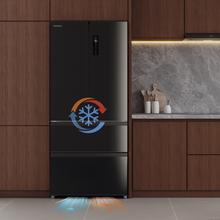 Bolero CoolMarket F2D 458 SBI Black Glass D Frigorífico Puerta Francesa de 4 Puertas Cristal Negro PerfectFit, 458 Litros, Ventilación Frontal, MetalFlexCooling, Cajón Temperatura Independiente (-1ºC, -3ºC y  +4ºC), Esterilización Iónica, Compresor Inverter, Extra Capacidad, NoFrost, MultiAirFlow, Silencioso 37dB, Fast Cooling y Fast Freezing, Modo Vacaciones