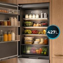 Bolero CoolSilver Combi FD BI 427 Elite D : Frigorífico Combi French Door Integrable Premium con Acabado Elite Grey, Ventilación Frontal-Inferior, Profundidad Inferior a 60cm, Iluminación Premium en Bandejas, Estantes de Cristal con Estructura Metálica, Auto Ice-Making HUB, Pure CoolMatrix, CryoFreeze PAD, Ultra Fast Freezing -35ºC, Display Full Color, Total NoFrost y Compresor Inverter Plus