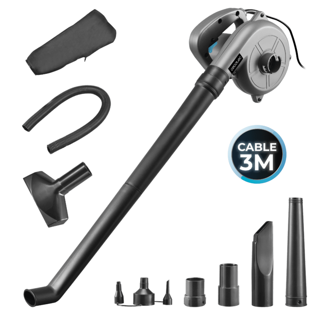 Soplador AirForce 720 Soffiatore con cavo con potenza di 700 W. Libertà di movimento con cavo da 3M.  Multifunzione con molteplici accessori. Massima versatilità.