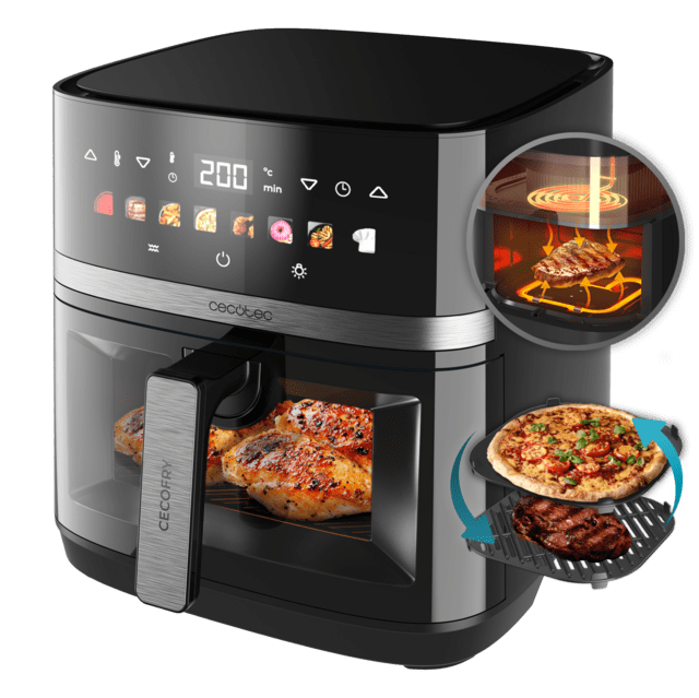 Cecofry&Grill Duoheat 8000 Freidora de aire con doble grill para dorado perfecto y sabor de parrilla en carnes, capacidad de 8 litros y potencia de 2200 W para platos saludables.
