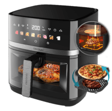 Cecofry&Grill Duoheat 8000 Freidora de aire con doble grill para dorado perfecto y sabor de parrilla en carnes, capacidad de 8 litros y potencia de 2200 W para platos saludables.