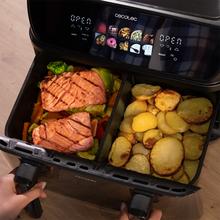 Cecofry&Grill Duoheat 10000 Freidora de aire con cuatro resistencias para dorado perfecto y sabor de parrilla en carnes, capacidad de 10 litros, potencia de 2800 W para platos saludables y pared divisoria móvil para optar entre dos cestillos con temperatura dual o convertirse en una sola cubeta.