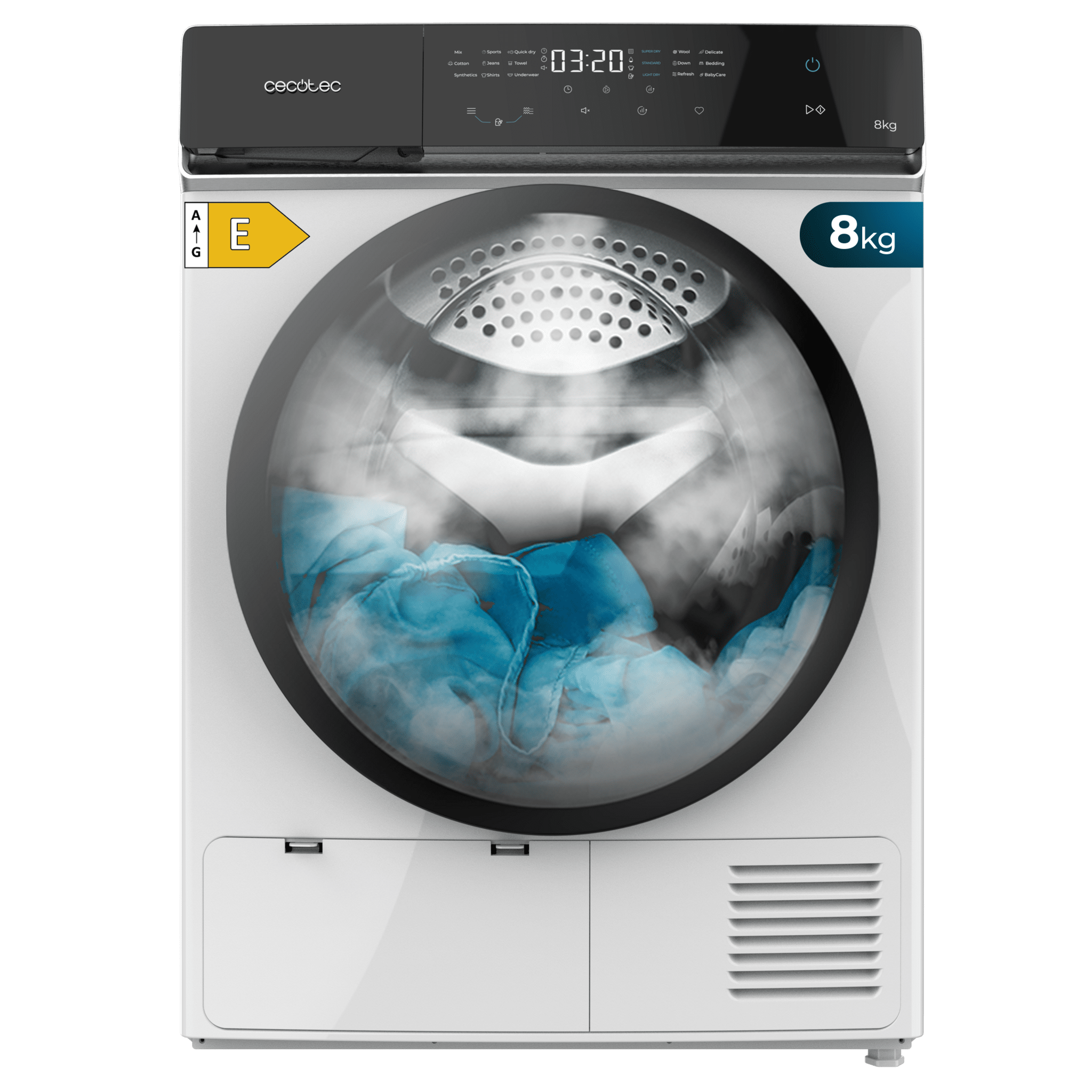 Bolero DressCode Dry 8400 Asciugatrice a pompa di calore da 8 kg, bianca, classe E (in precedenza A++), Full Touch, 15 programmi, asciugatura automatica, rotazione bidirezionale del cestello, stiratura facile, Stop&Go, cestello in acciaio inossidabile, funzione silenziosa, partenza ritardata, KidLock