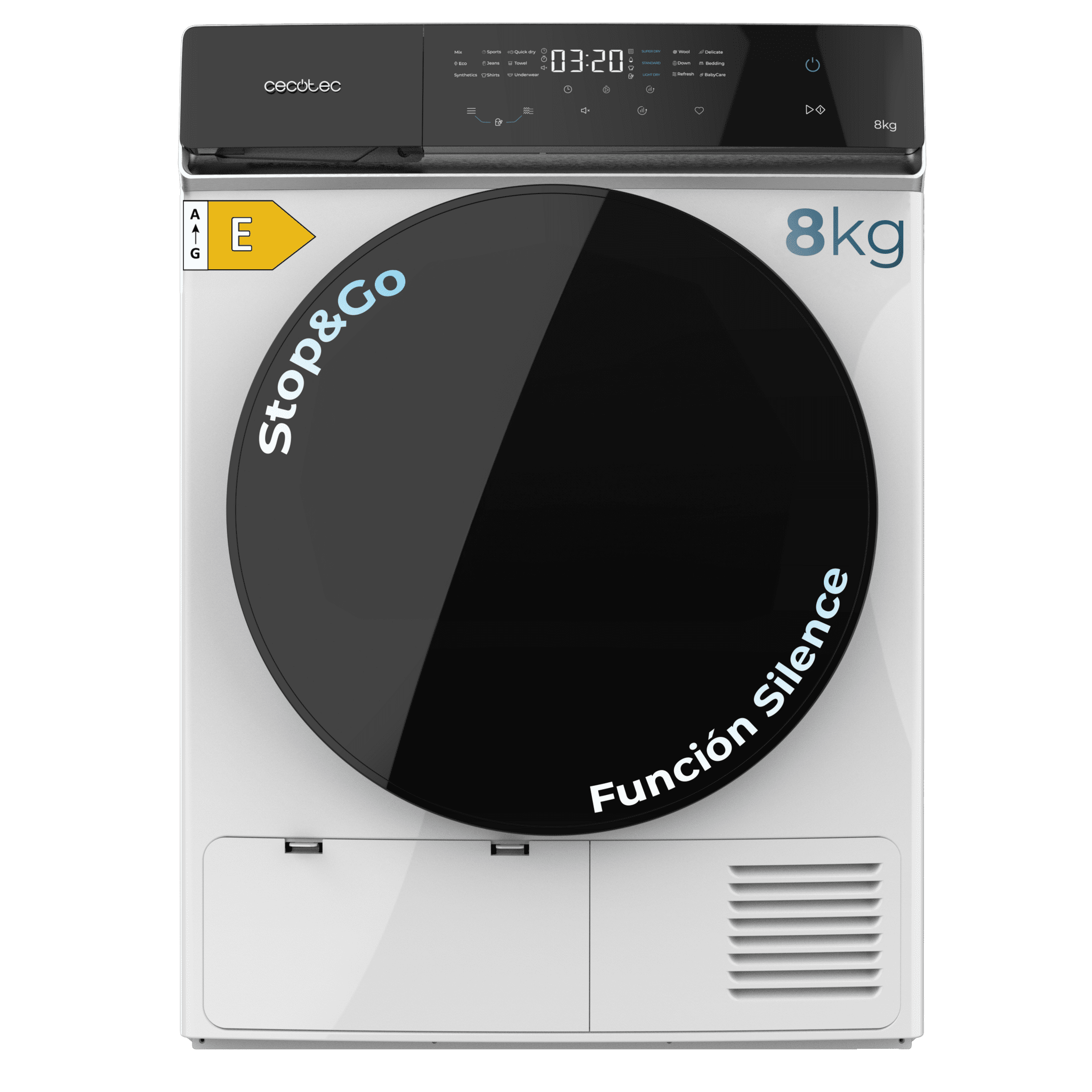 Bolero DressCode Dry 8400 Max+ Bomba de calor de secar roupa branca com capacidade de 8 kg, Classe E (antiga classe A++), Full Touch Control, 15 programas, secagem automática, Passagem Fácil, Stop&Go, tambor em inox, função Silence, Início Diferido e KidLock