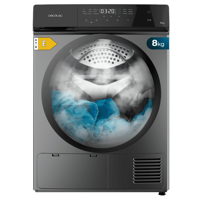 Bolero DressCode Dry 8400 Steel Sèche-linge en acier inoxydable de 8 kg avec pompe à chaleur, Classe E (avant A++), Full Touch control, 15 programmes, séchage automatique, Repassage facile, Stop&Go, tambour en acier inoxydable, Fonction silence, Delay Start et KidLock