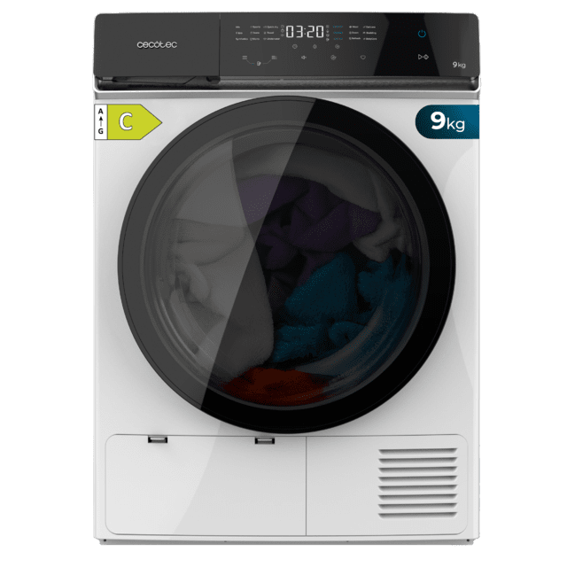 Bolero DressCode Dry 9400 Inverter Sèche-linge blanc de 9 kg avec pompe à chaleur, Classe C (anciennement A+++), Moteur Inverter Plus, Full Touch control, 15 programmes, séchage automatique, Repassage facile, Stop&Go, tambour en acier inoxydable, Fonction silence, Delay Start et KidLock