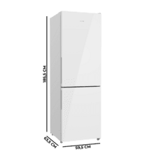 Bolero CoolMarket Combi 322i White Glass E - Frigorífico Combi con Acabado Cristal Blanco Premium, 322L, Ancho 59,5cm, Alto 185,5cm, Tecnología Total NoFrost, Multi Airflow, HumidityFlex HUB y Puerta Reversible - Iluminación LED y Display Interior