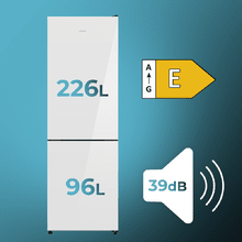 Bolero CoolMarket Combi 322i White Glass E - Frigorífico Combi con Acabado Cristal Blanco Premium, 322L, Ancho 59,5cm, Alto 185,5cm, Tecnología Total NoFrost, Multi Airflow, HumidityFlex HUB y Puerta Reversible - Iluminación LED y Display Interior