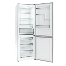 Bolero CoolMarket Combi 322i White Glass E - Frigorífico Combi con Acabado Cristal Blanco Premium, 322L, Ancho 59,5cm, Alto 185,5cm, Tecnología Total NoFrost, Multi Airflow, HumidityFlex HUB y Puerta Reversible - Iluminación LED y Display Interior