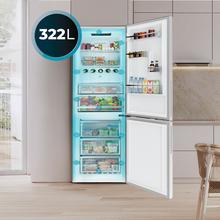 Bolero CoolMarket Combi 322i White Glass E - Frigorífico Combi con Acabado Cristal Blanco Premium, 322L, Ancho 59,5cm, Alto 185,5cm, Tecnología Total NoFrost, Multi Airflow, HumidityFlex HUB y Puerta Reversible - Iluminación LED y Display Interior