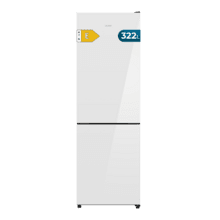 Bolero CoolMarket Combi 322i White Glass E - Frigorífico Combi con Acabado Cristal Blanco Premium, 322L, Ancho 59,5cm, Alto 185,5cm, Tecnología Total NoFrost, Multi Airflow, HumidityFlex HUB y Puerta Reversible - Iluminación LED y Display Interior