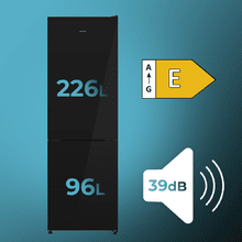 Bolero CoolMarket Combi 322i Black Glass E Cecotec - Frigorífico Combi Cristal Negro, 322L, Ancho 59,5cm, Alto 185,5cm, Total NoFrost, Multi Airflow, HumidityFlex HUB y Puerta Reversible - Iluminación LED y Display Interior