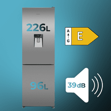 Bolero CoolMarket Combi 322i WD Inox E - Frigorífico Combi Acero Inoxidable con Dispensador de Agua, 322L, Ancho 59,5cm, Alto 185,5cm, Total NoFrost, Multi Airflow, HumidityFlex HUB y Puerta Reversible - Iluminación LED y Display Interior