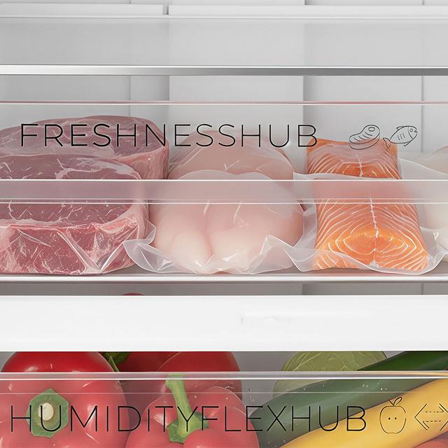 Bolero CoolMarket Combi 356i White E Réfrigérateur Combi blanc, 356 L, largeur 59,5 cm, hauteur 200 cm, Total NoFrost, Multi Airflow, congélation rapide, FreshnessFlex HUB, HumidityFlex HUB et porte réversible - Éclairage LED et affichage intérieur