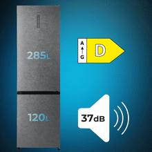 Bolero CoolMarket Combi 405 WL Elite Graphite Stone D - Frigorífico Combi Graphite Stone con interior Elite Grey y MAX INSIDE, MetalFlex Cooling, Fresh Flex, Elite Grey, ADF+ Antiolores, Display Full Color, Total NoFrost, Puerta Reversible, Compresor Inverter Plus, Ultra Silencioso 37dB, Modo ECO, Ultra Fast Freezing, Fast Cooling, Clase Energética D