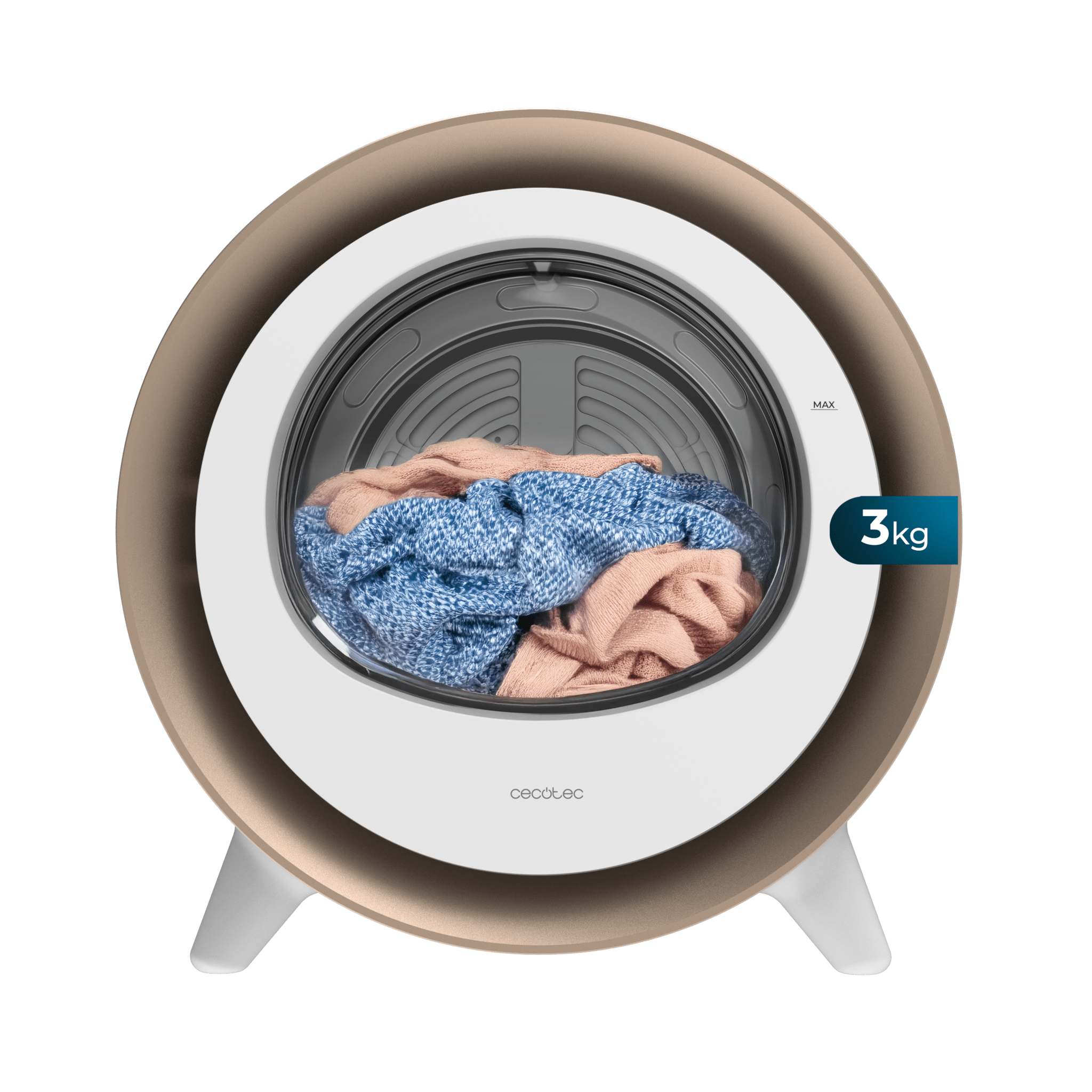 Bolero DressCode Dry 3500V Gold Secadora compacta de evacuação de 3 kg, cor branca com aro cromado dourado, secagem automática inteligente e Controlo Tátil, função UV Care, tambor de aço inoxidável e rotação bidirecional, Dry Shoe Rack e Delay Start