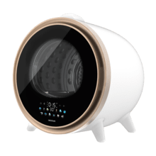 Bolero DressCode Dry 3600V Gold Secadora compacta de evacuación blanca de 3 kg de capacidad, detalle oro cromado, pantalla con iconos a color, 12 programas, secado automático, función vapor y UV Care, tambor Inox con giro bidireccional y sistema antiarrugas Anti-Wrinkle Motion, accesorio para zapatos y funciones Delay Start, KidLock, Modo Refresh.