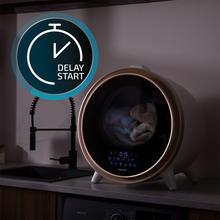 Bolero DressCode Dry 3600V Gold Secadora compacta de evacuación blanca de 3 kg de capacidad, detalle oro cromado, pantalla con iconos a color, 12 programas, secado automático, función vapor y UV Care, tambor Inox con giro bidireccional y sistema antiarrugas Anti-Wrinkle Motion, accesorio para zapatos y funciones Delay Start, KidLock, Modo Refresh.