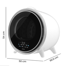 Bolero DressCode Dry 3600V Silver Secadora compacta de evacuación blanca de 3 kg de capacidad, detalle gris cromado, pantalla con iconos a color, 12 programas, secado automático, función vapor y UV Care, tambor Inox con giro bidireccional y sistema antiarrugas Anti-Wrinkle Motion, accesorio para zapatos y funciones Delay Start, KidLock, Modo Refresh.