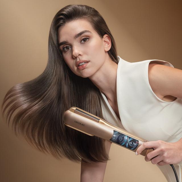 AirLisse 2in1 ForceDry Champagne Plancha de aire con flujo de aire potente 19,7 l/s, cabezales imantados, para todo tipo de cabellos, función plasma, motor brushless, 4 temperaturas y 2 velocidades de aire.
