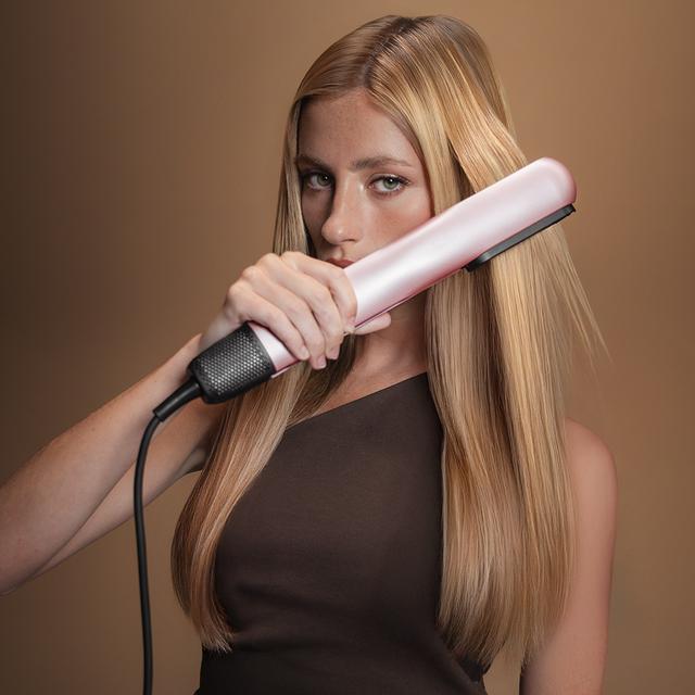 AirLisse 2in1 ForceDry Champagne Plancha de aire con flujo de aire potente 19,7 l/s, cabezales imantados, para todo tipo de cabellos, función plasma, motor brushless, 4 temperaturas y 2 velocidades de aire.