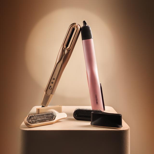 Plancha Cecotec AirLisse Champagne con cabezal cepillo y boquilla concentradora