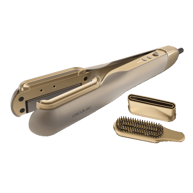 AirLisse 2in1 ForceDry Champagne Plancha de aire con flujo de aire potente 19,7 l/s, cabezales imantados, para todo tipo de cabellos, función plasma, motor brushless, 4 temperaturas y 2 velocidades de aire.