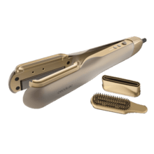 AirLisse 2in1 ForceDry Champagne Plancha de aire con flujo de aire potente 19,7 l/s, cabezales imantados, para todo tipo de cabellos, función plasma, motor brushless, 4 temperaturas y 2 velocidades de aire.